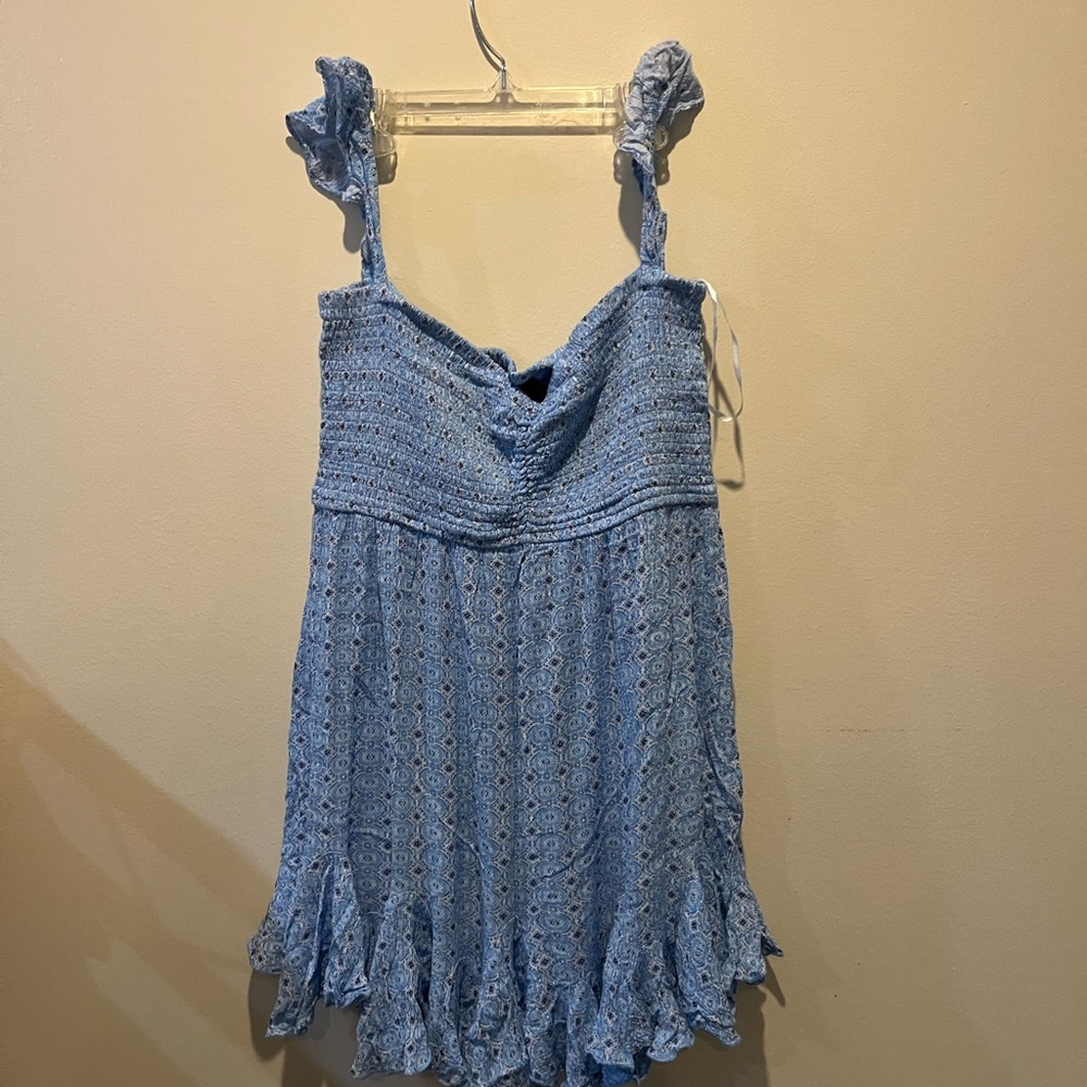 Aakaa Textured Blue Patterned short Dress (worn once)